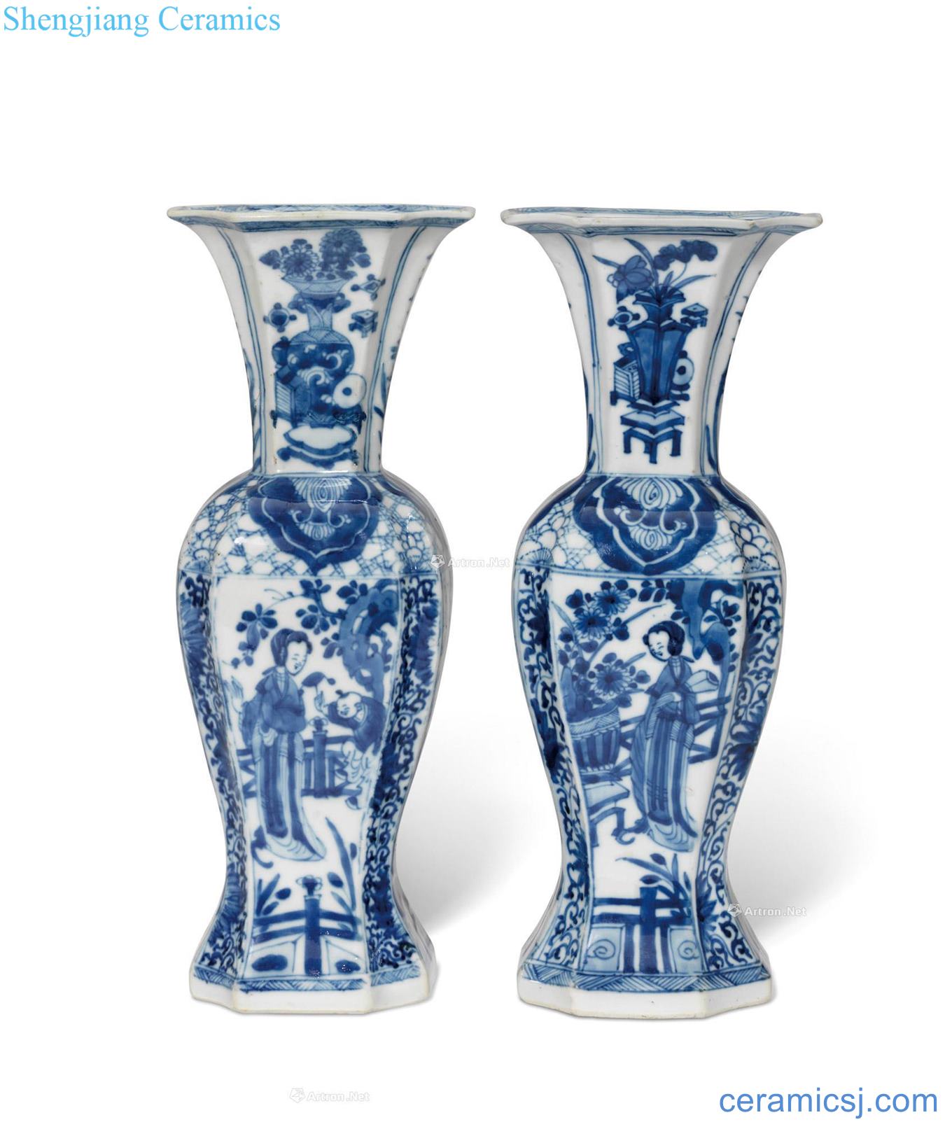 The qing emperor kangxi Blue and white had a small bottle of (a)