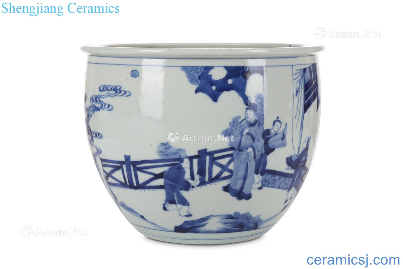 Blue and white coats the qing emperor kangxi grain square flowerpot