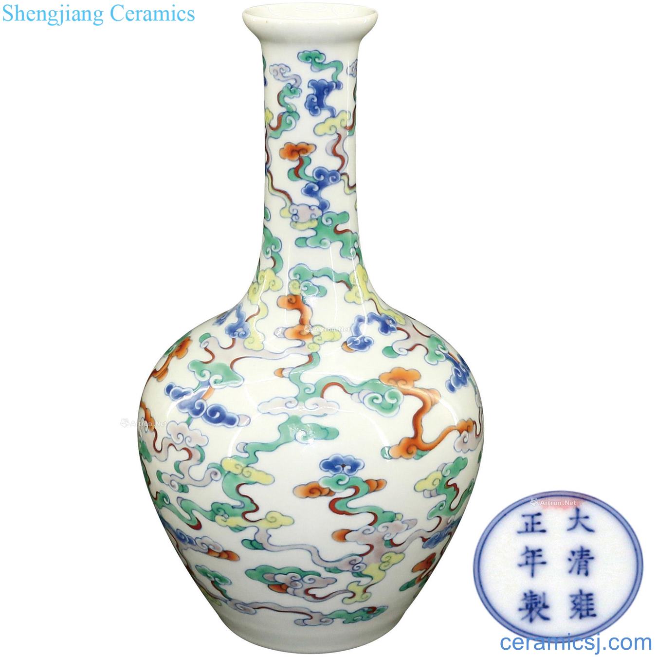 qing Blue and white color bucket moire long neck tree