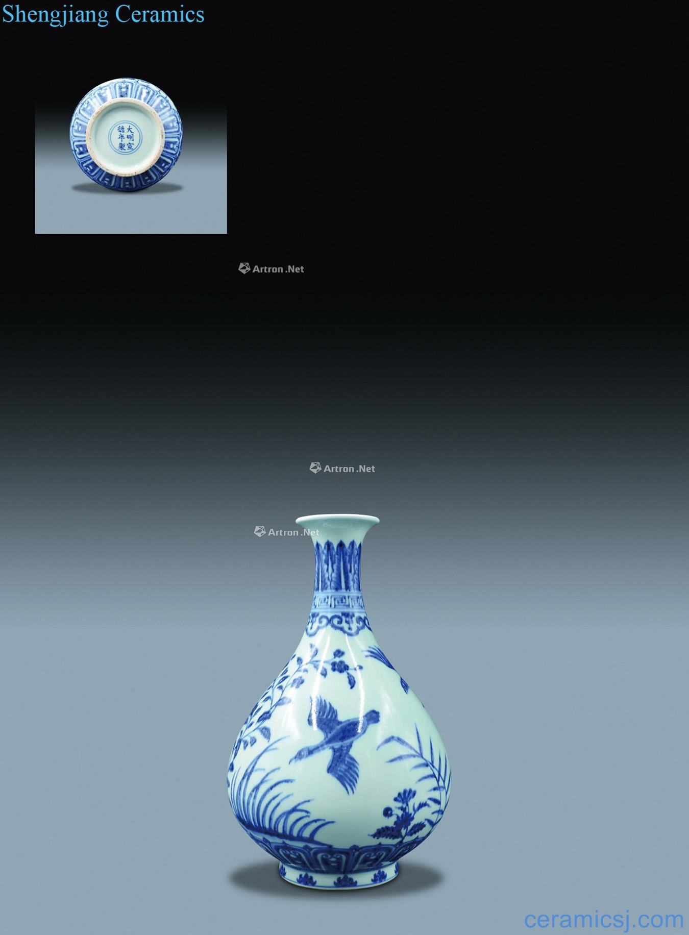 Blue and white LuYan figure okho spring bottle