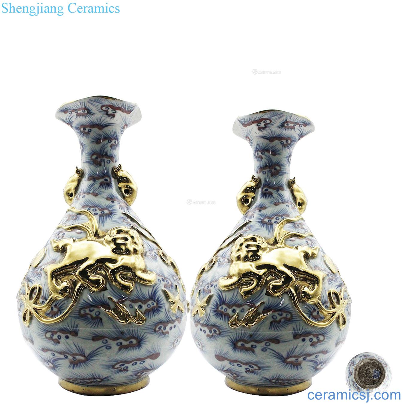 Ming Blue and white youligong fuels the benevolent grain okho spring bottle