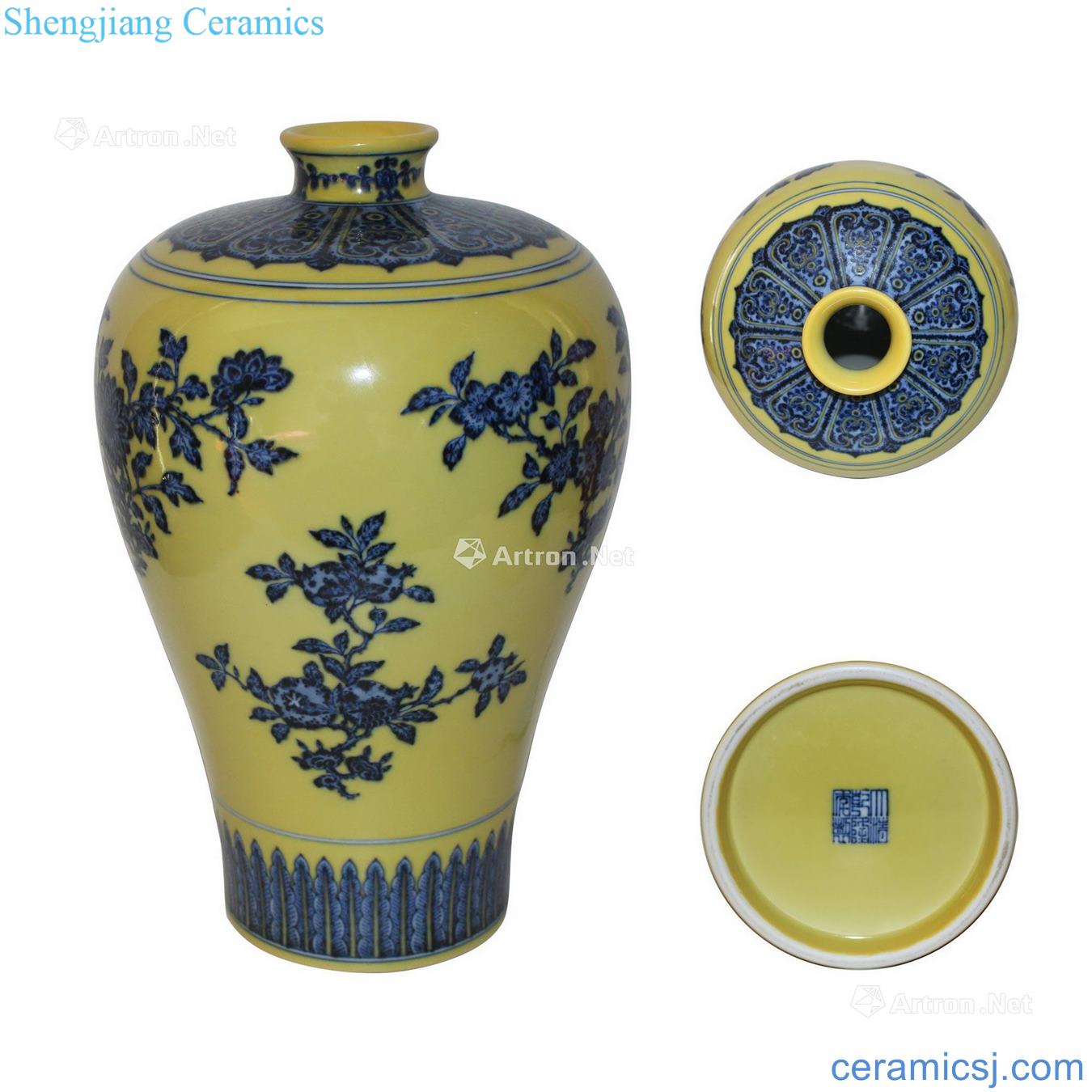 Qing qianlong Yellow and blue and red fruit flower grain mei bottle
