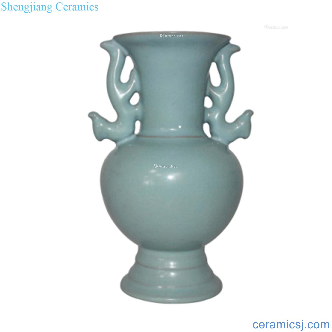Your kiln azure glaze vase with a double phoenix