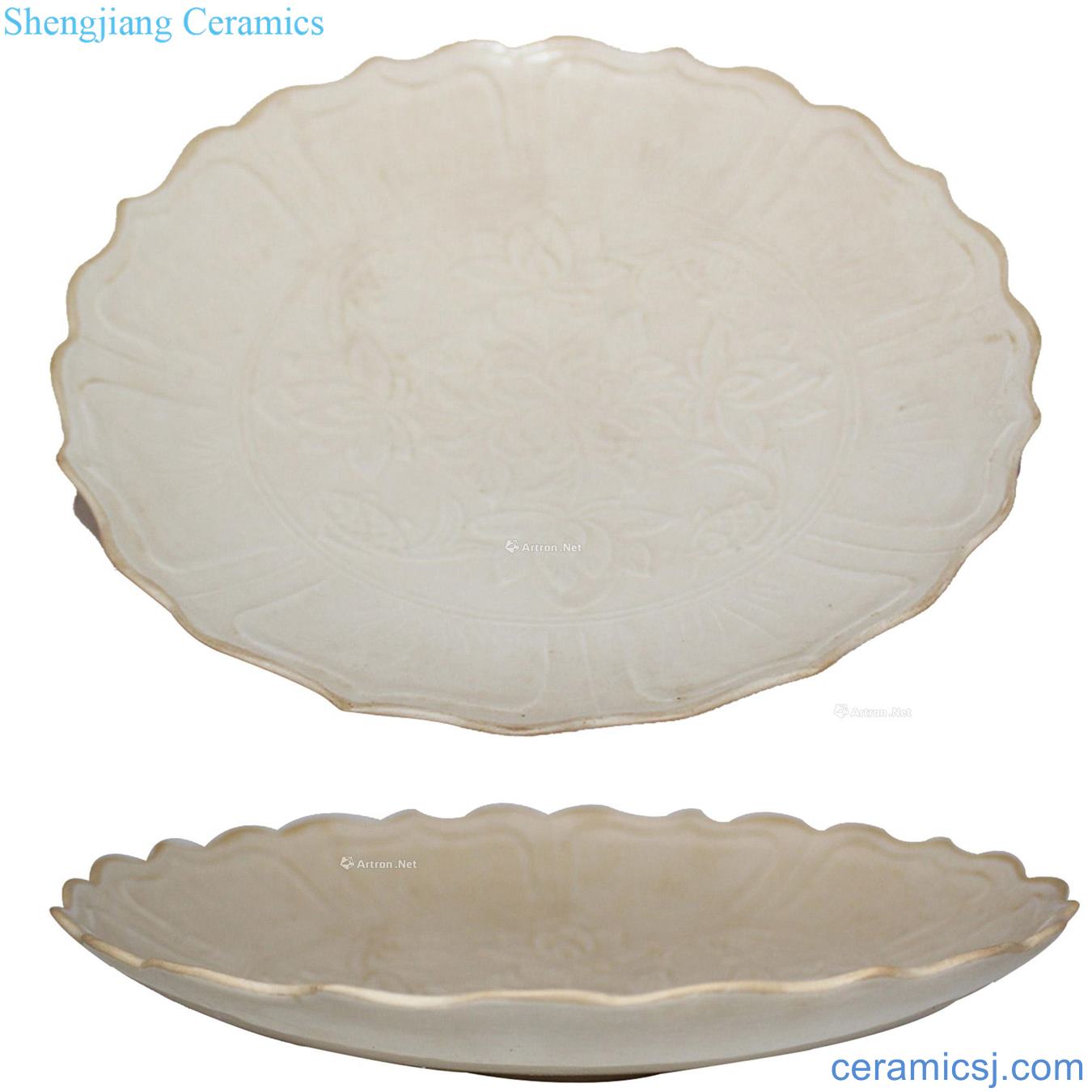 Kiln white glazed carved ling mouth tray