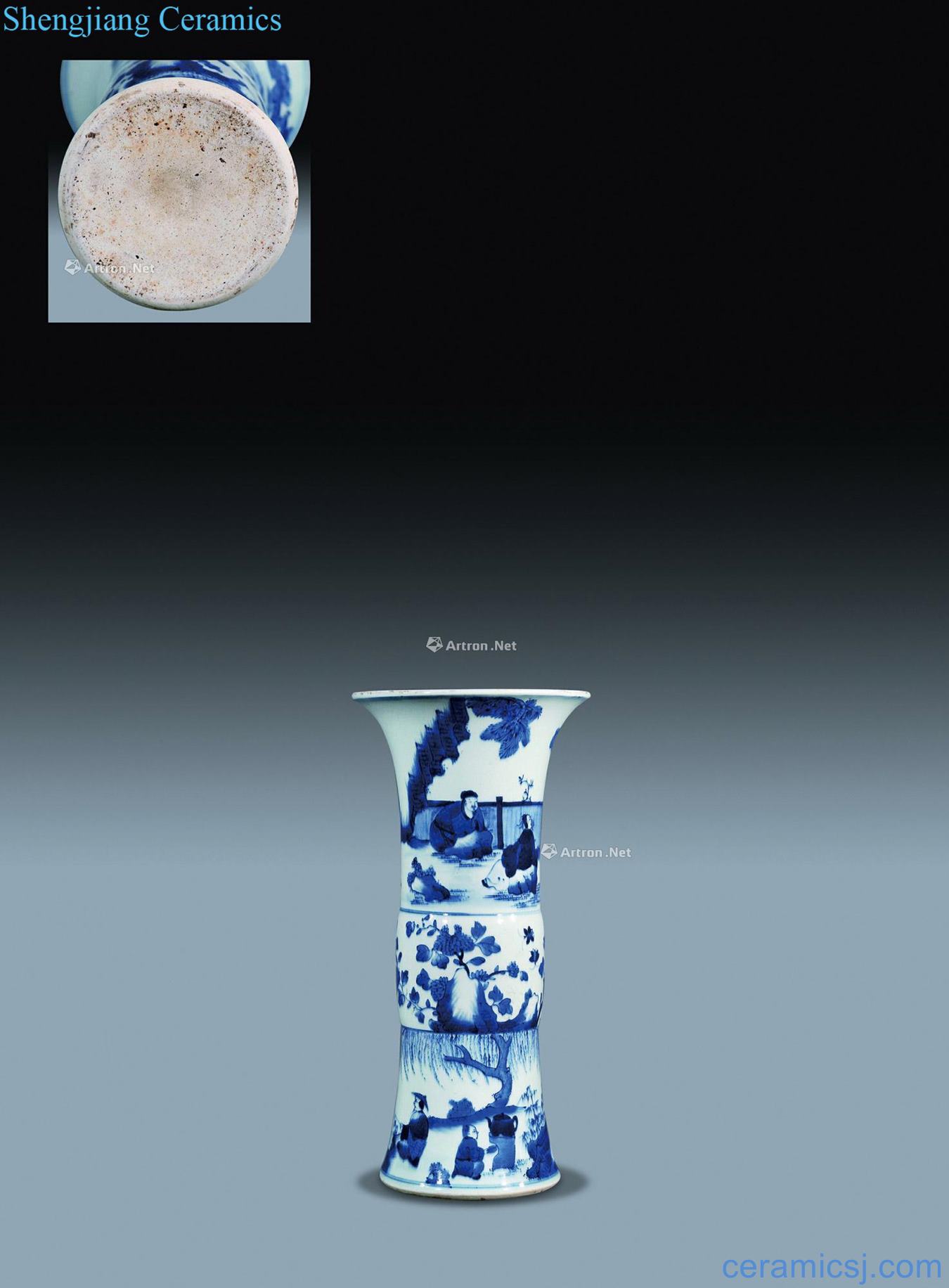 In the early qing wen vase with blue and white characters