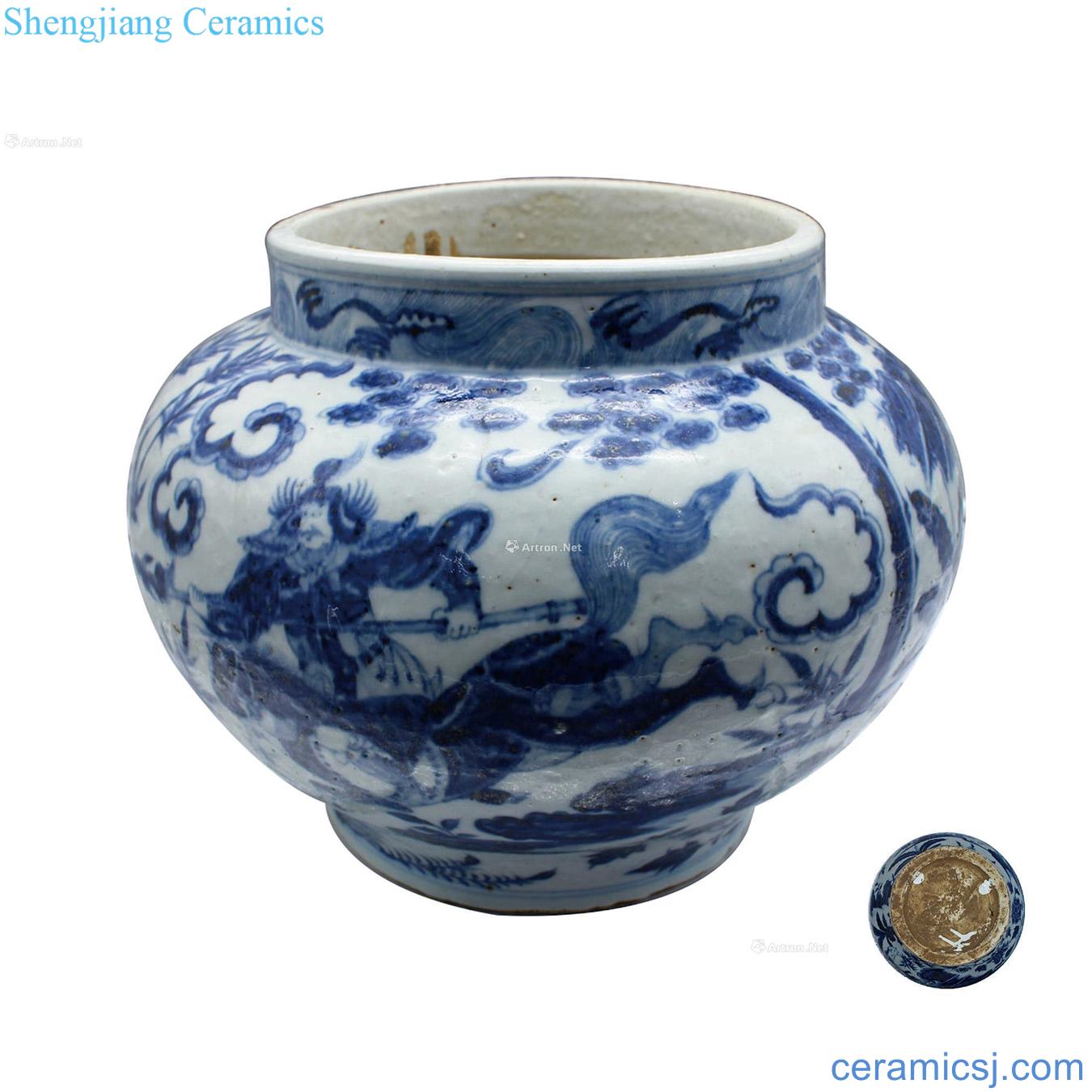 yuan Blue and white taizong cited this character grain big pot