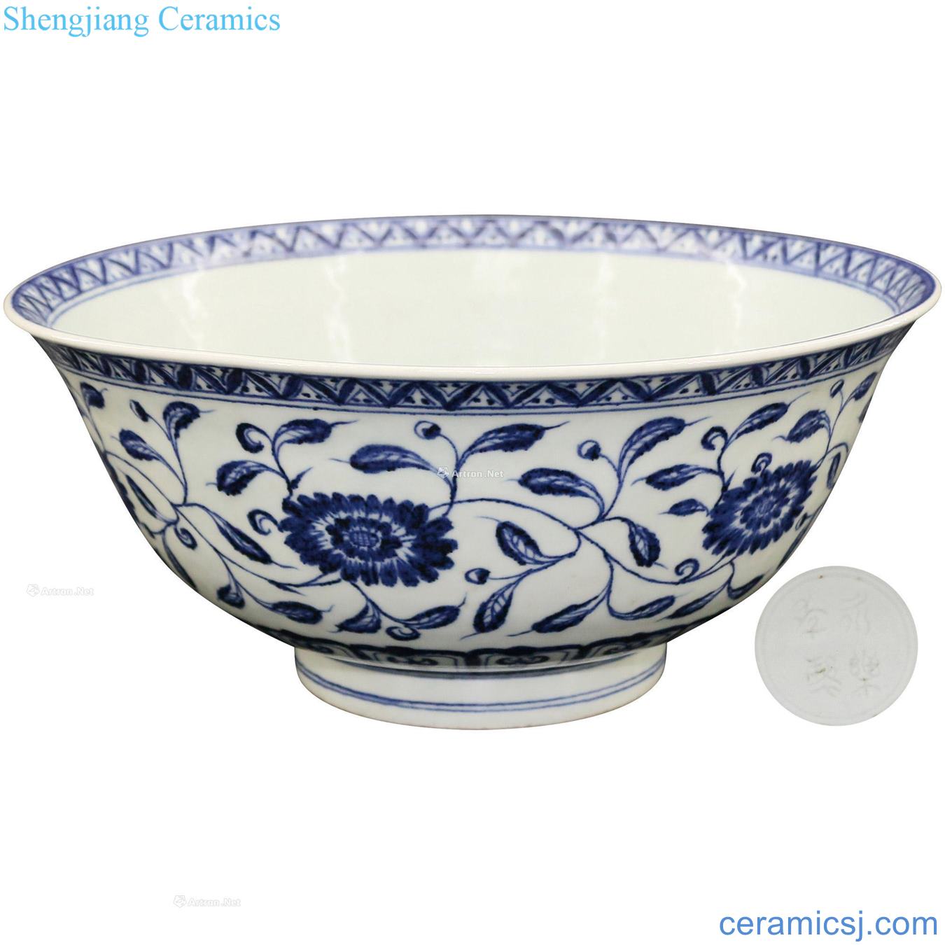 Ming Blue and white tie up dark moment inside the lotus flower grain bound lotus flower grain mouth bowl
