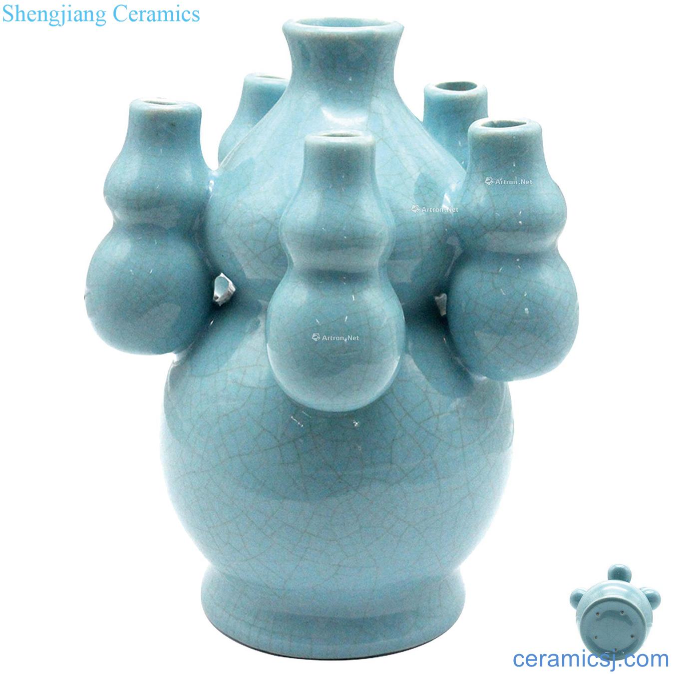 The song dynasty Your kiln azure glaze five tube bottle gourd