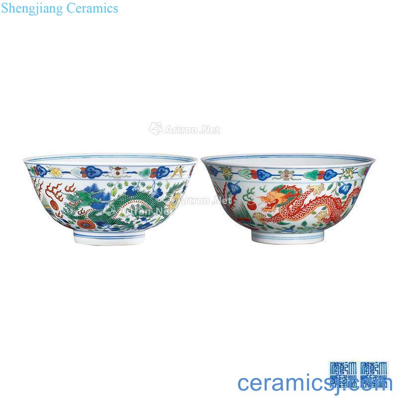 Colorful longfeng green-splashed bowls (a)