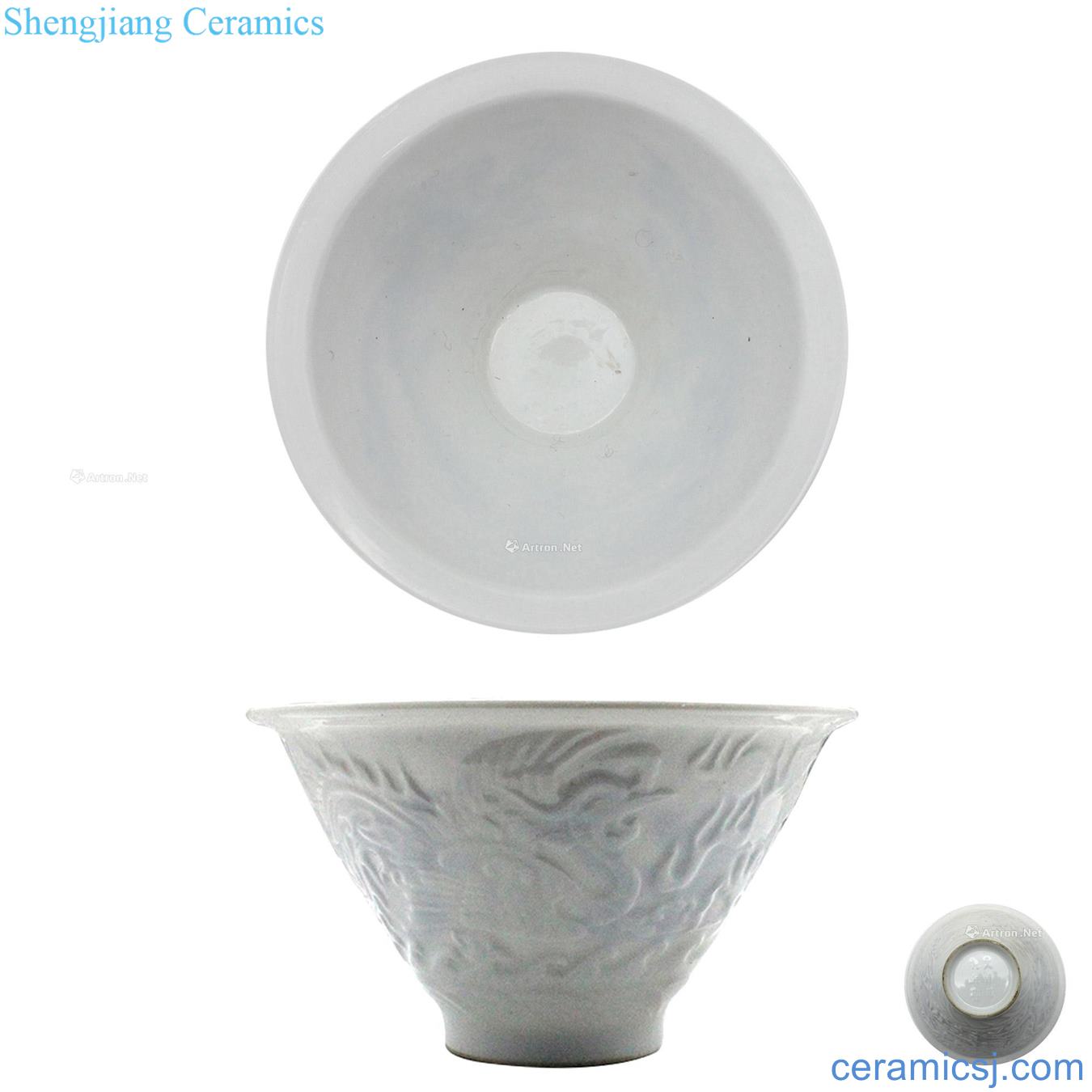 Ming blue and white youligong ssangyong sweet white glaze detain to spend double phoenix hat to bowl