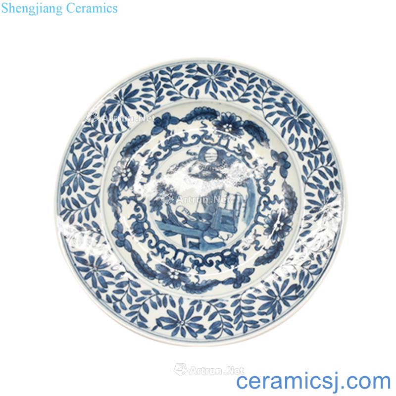 Stories of qing dynasty blue and white tray