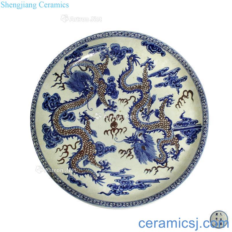 In the qing dynasty Blue and white youligong red tray