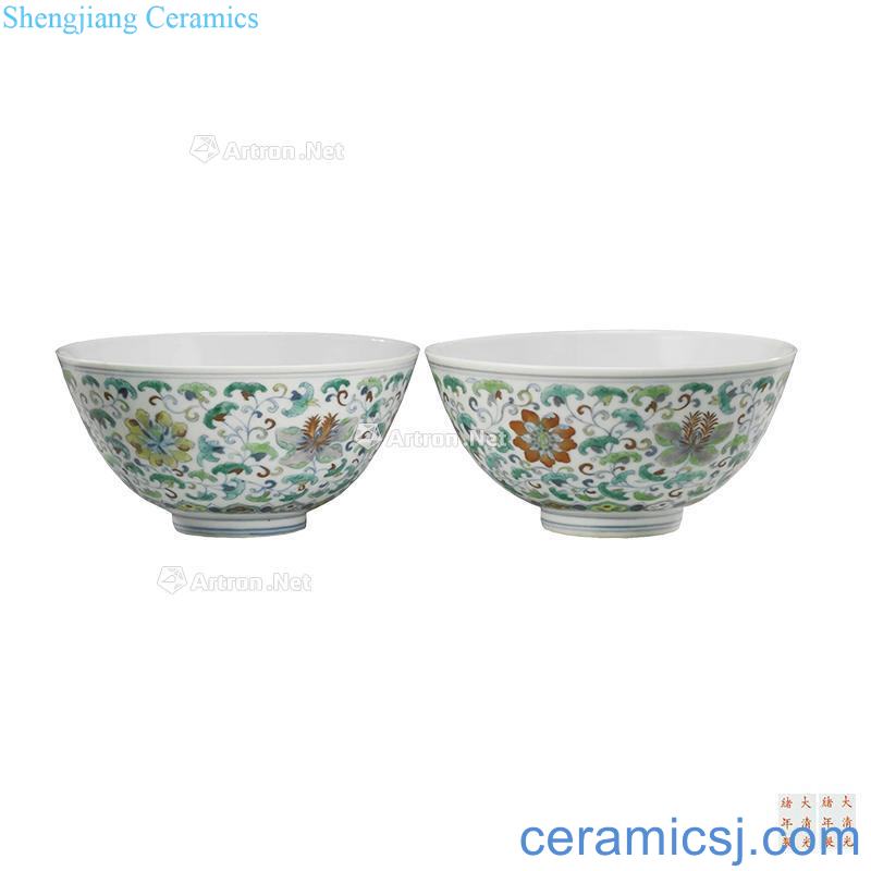 Dou colors branch flowers green-splashed bowls (a)