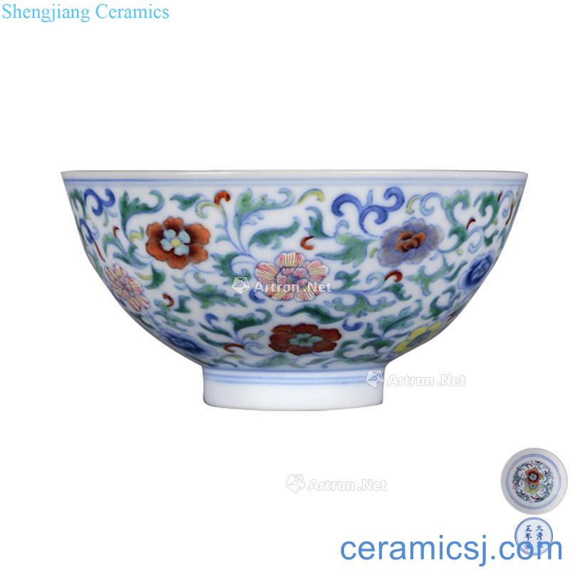 Dou colored flowers green-splashed bowls