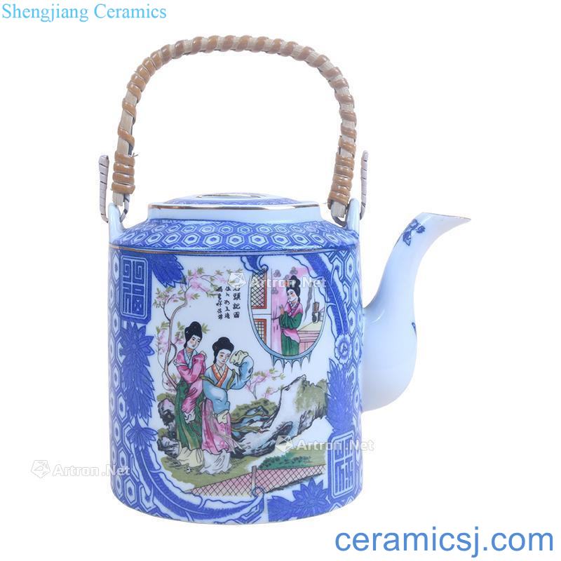 Mid qing Stories of blue and white enamel pot