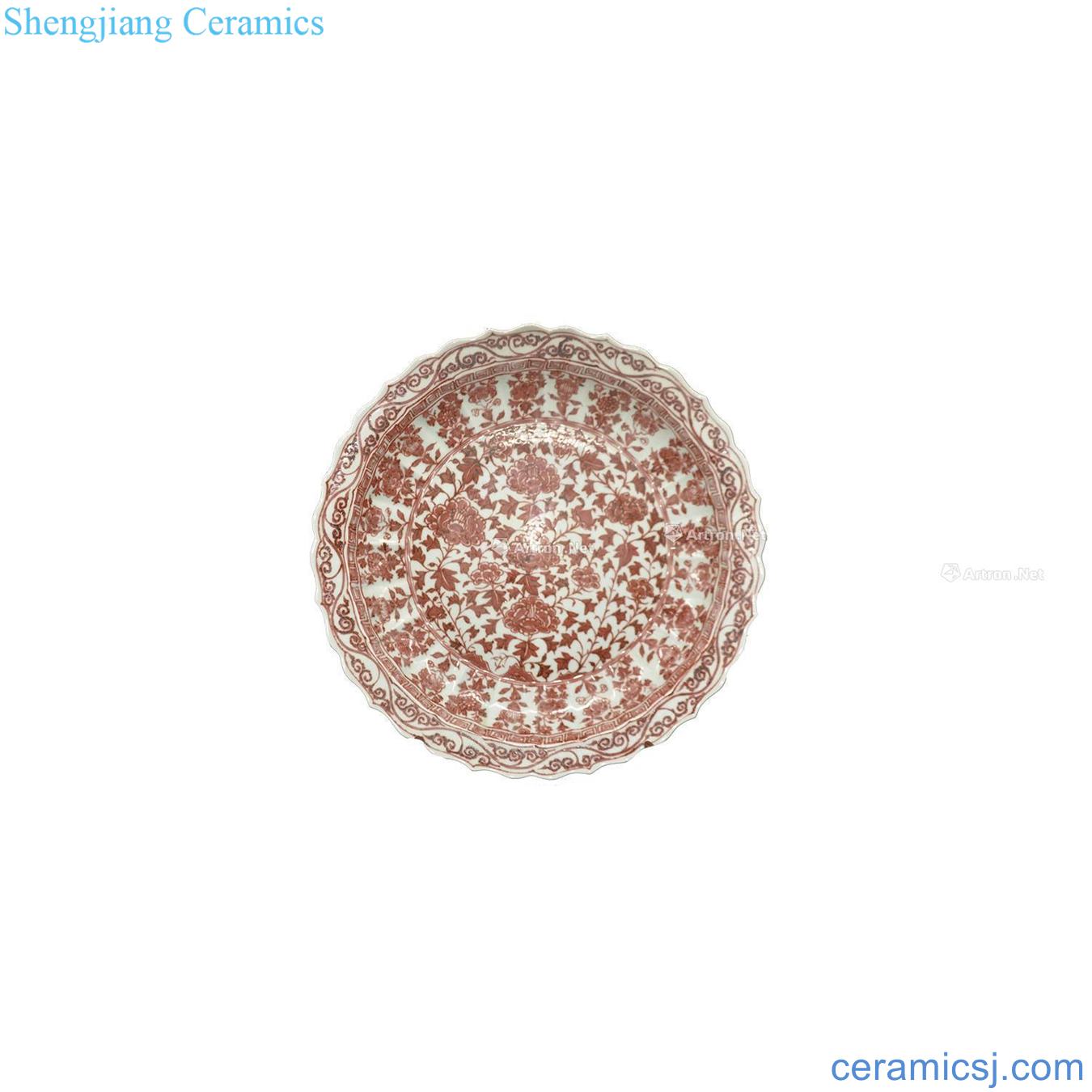 Ming Youligong tangled branches peony grains mouth tray