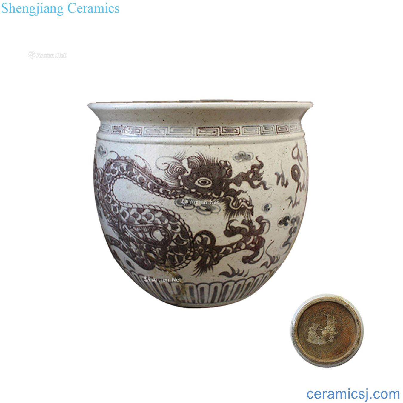 The early Ming dynasty blue-and-white youligong red dragon grain 巻 cylinder