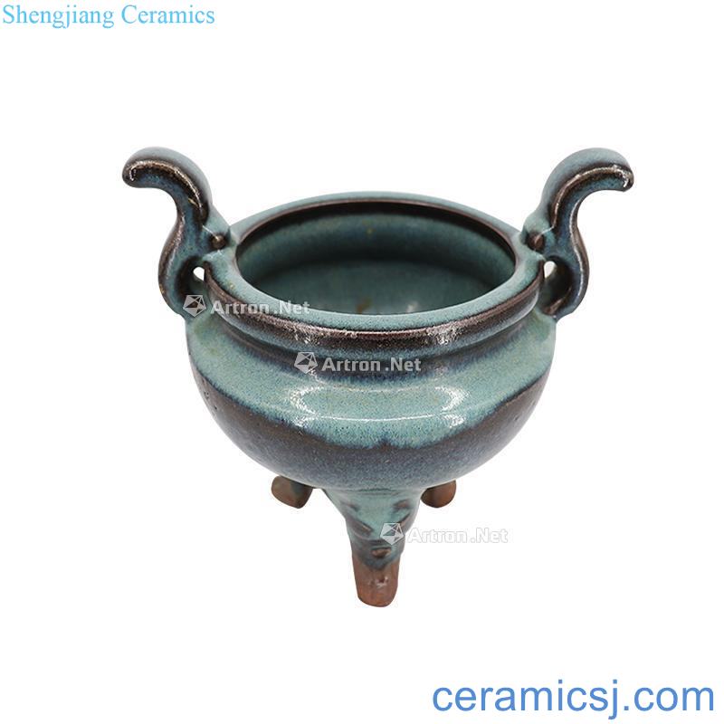 The song dynasty style Green glaze rose violet spot three masterpieces adachi ear incense burner