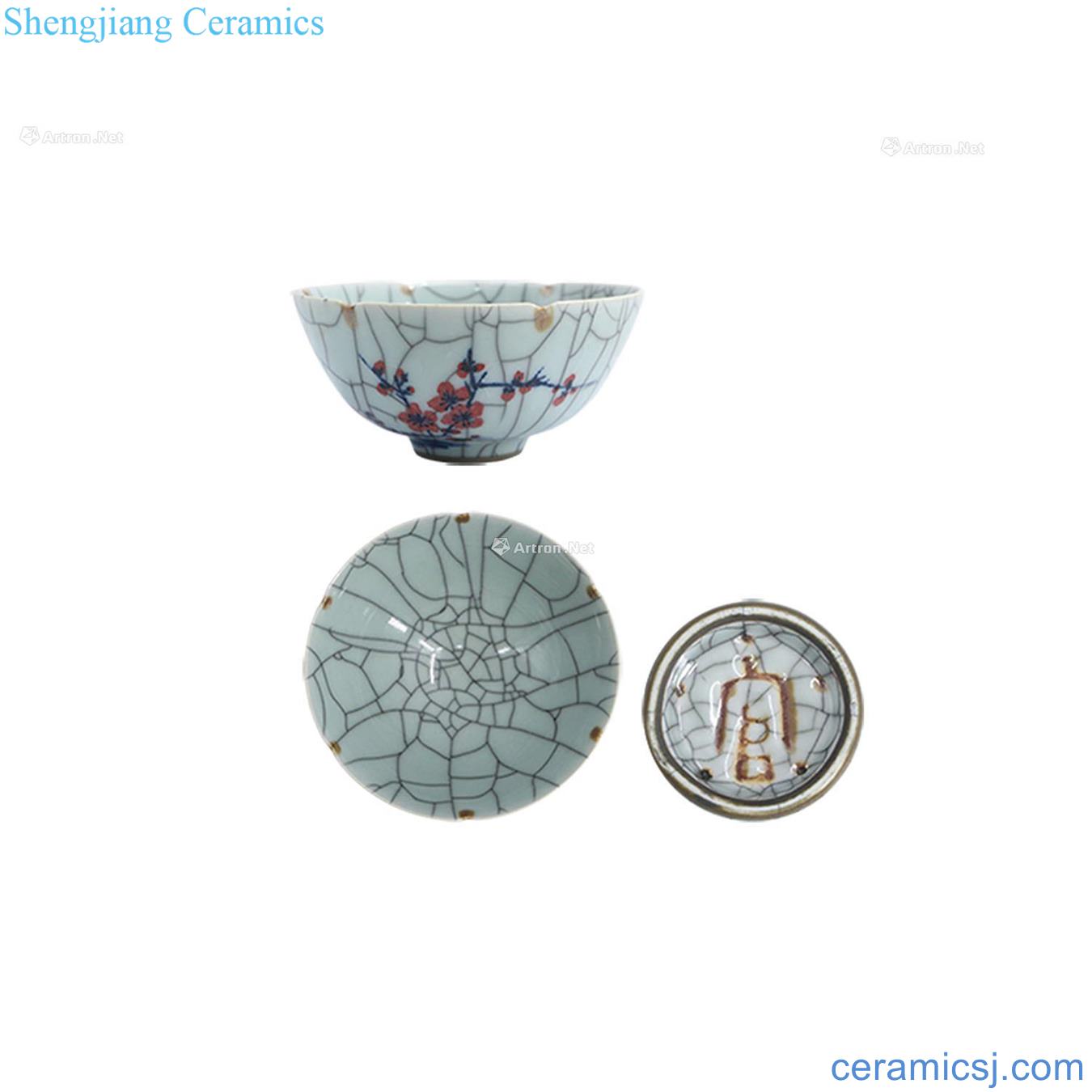 qing Kiln plum blossom green-splashed bowls