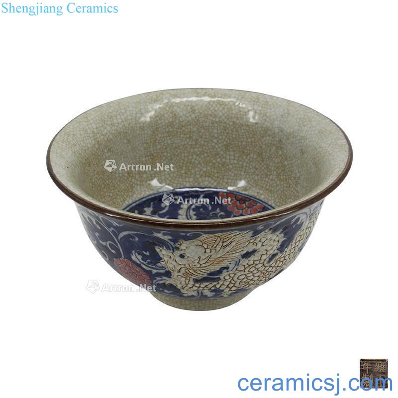 The elder brother of the glaze blue dragon grain heap of plastic depict grain dishes