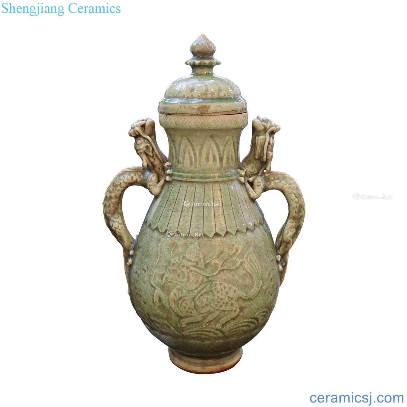 The song dynasty Longquan celadon ears take vase
