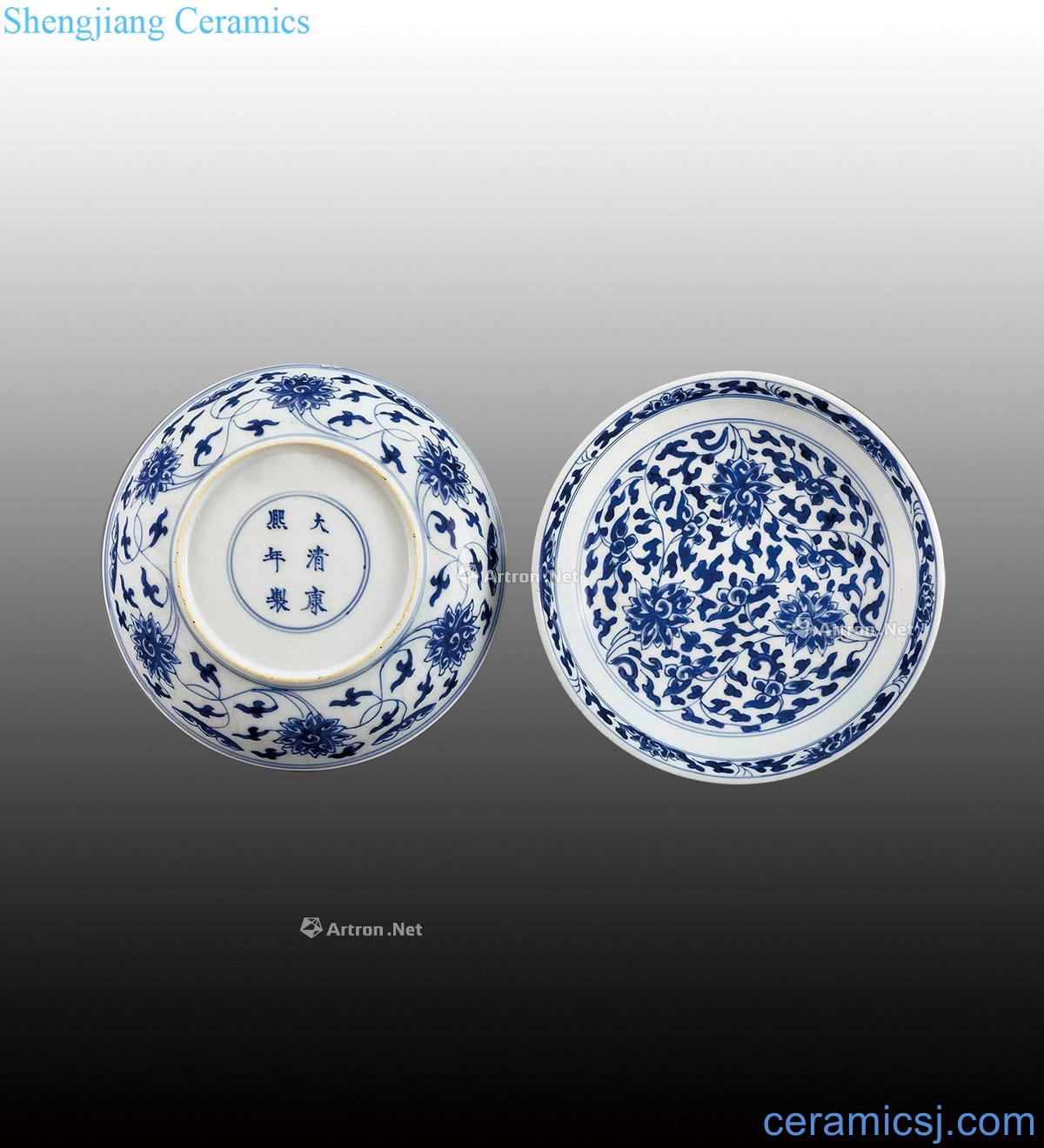 In the qing dynasty Blue and white tie up branch flowers tray (a)