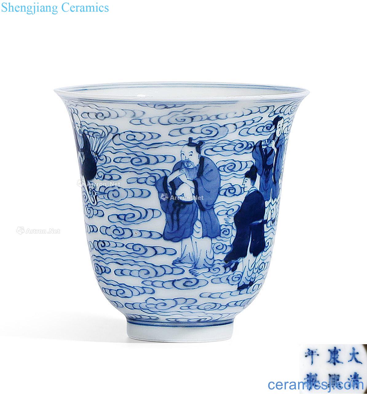 qing Blue and white grain cup eight immortals characters