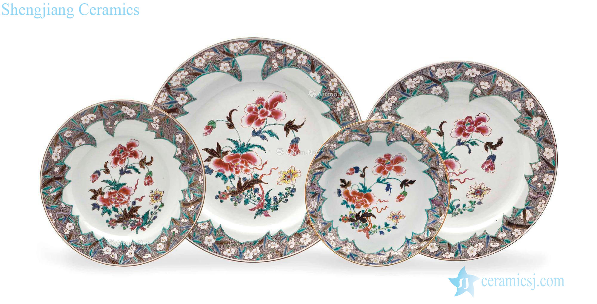 The qianlong period, 1736-95 - A SET OF FOUR FAMILLE ROSE AND SEPIA DISHES