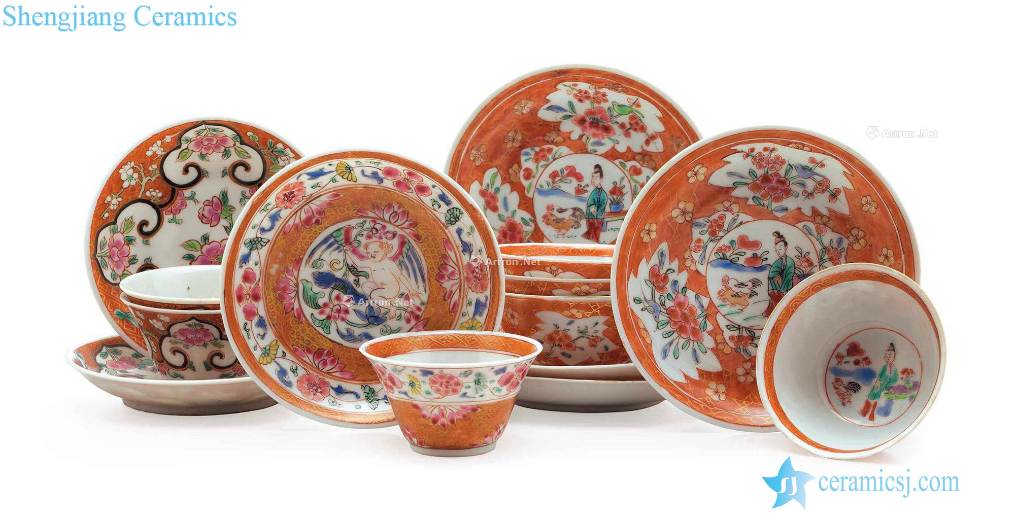 Qianlong period, 1736-95, A GROUP OF FAMILLE ROSE TEABOWLS AND SAUCERS