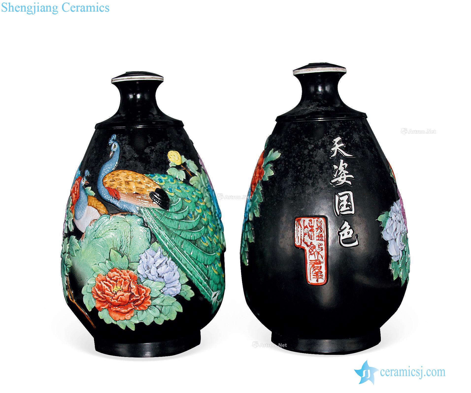 Song and yuan Sharply to powder enamel glaze paste plastic phoenix peony grains jars