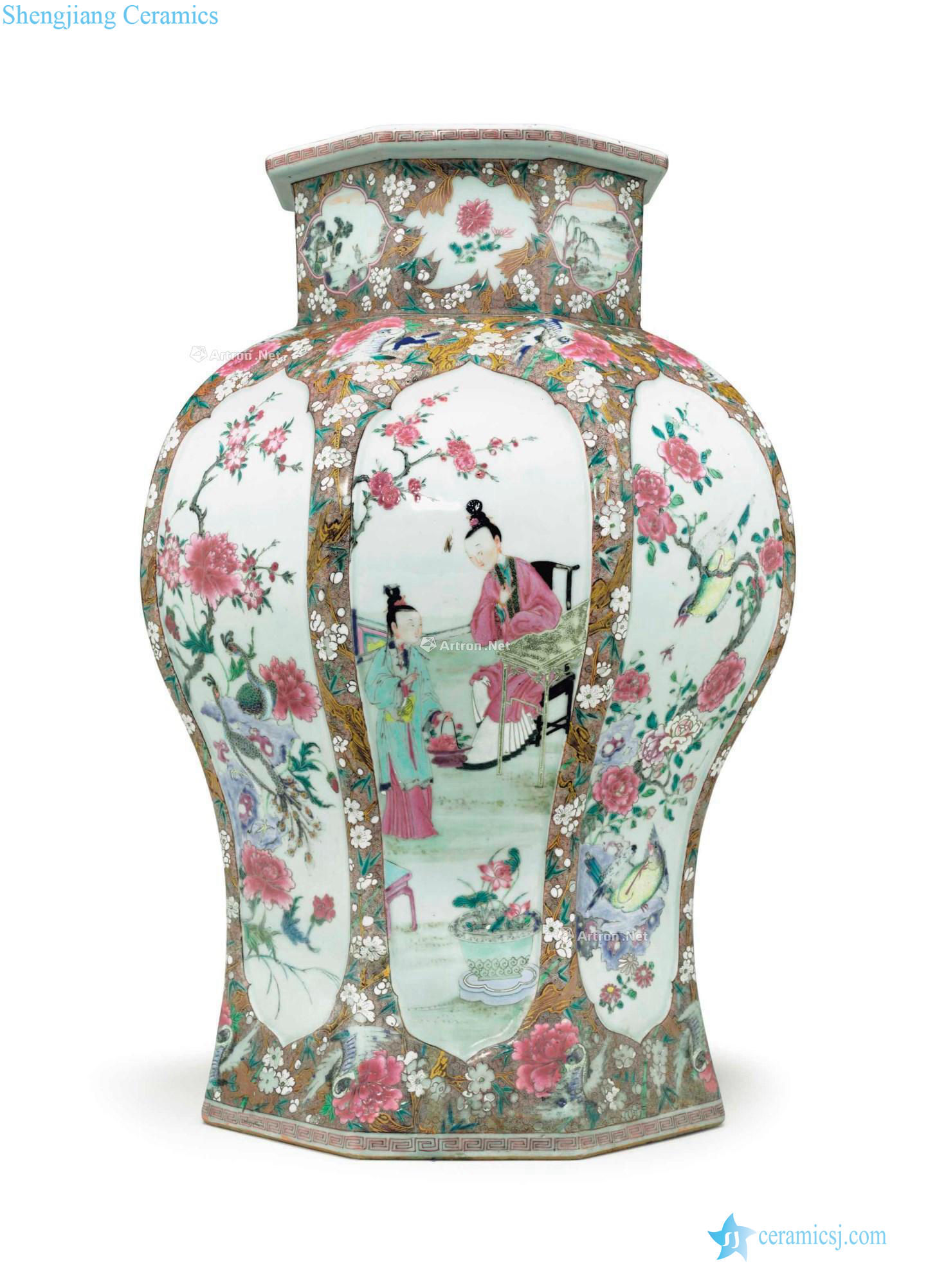 Qianlong period, about 1740 A FAMILLE ROSE OCTAGONAL JAR