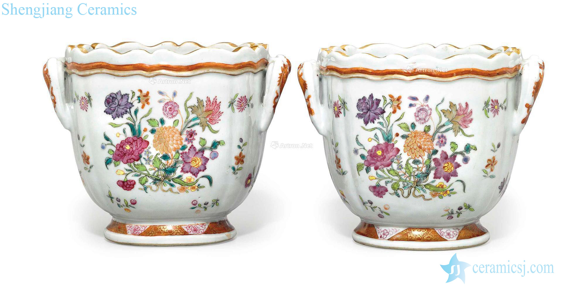 Qianlong period, about 1770 A PAIR OF FAMILLE ROSE WINE COOLERS