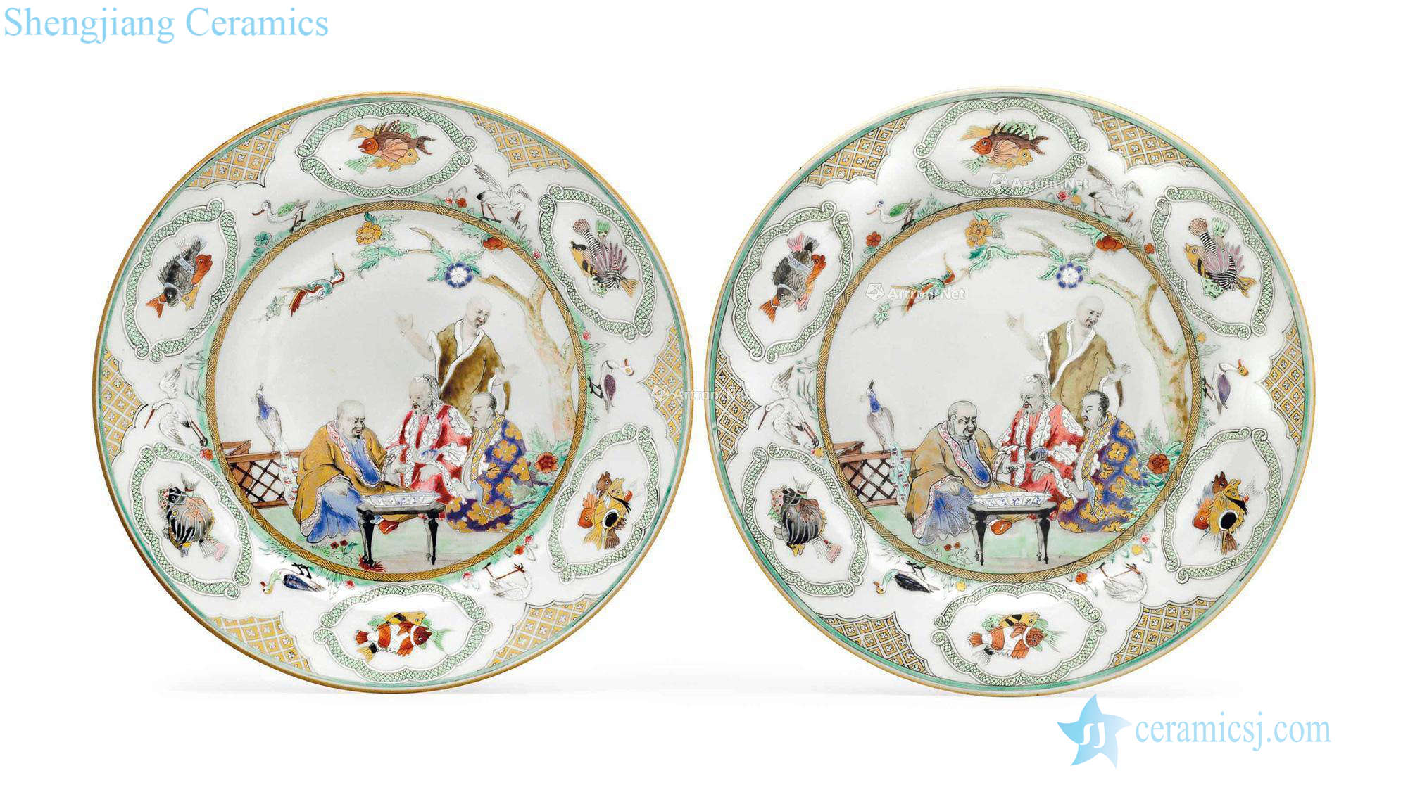 Qianlong period, about 1738 A PAIR OF FAMILLE ROSE "PRONK tempe 'DISHES