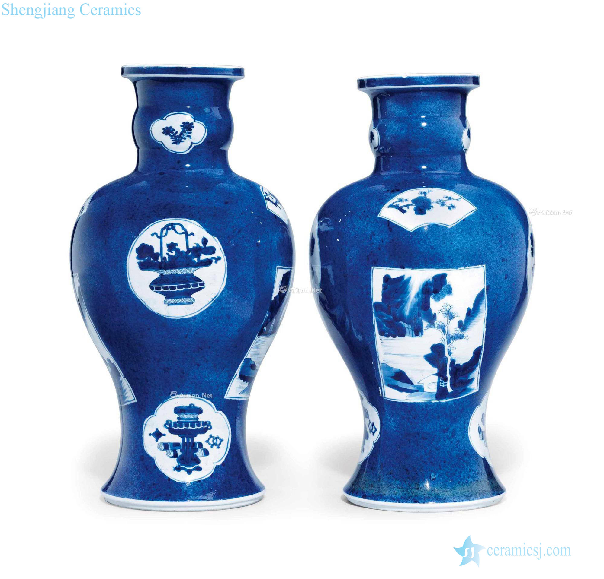 Kangxi period, 1662-1722 - A PAIR OF BLUE - GROUND VASES