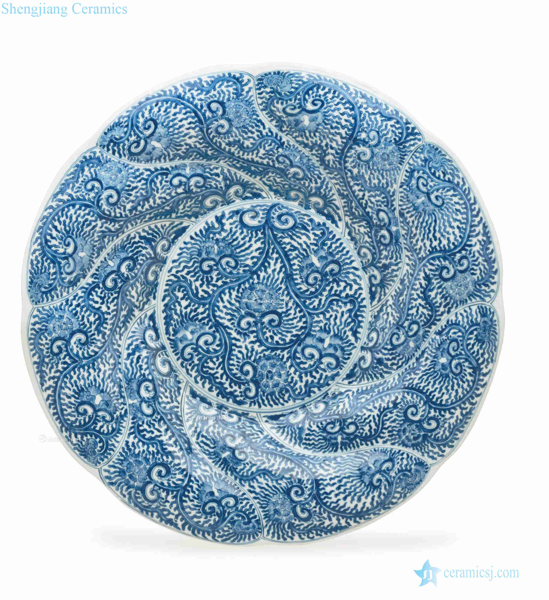 Kangxi period, 1662-1722, A LARGE PAIR OF BLUE AND WHITE SPIRAL - MOLDED DISHES