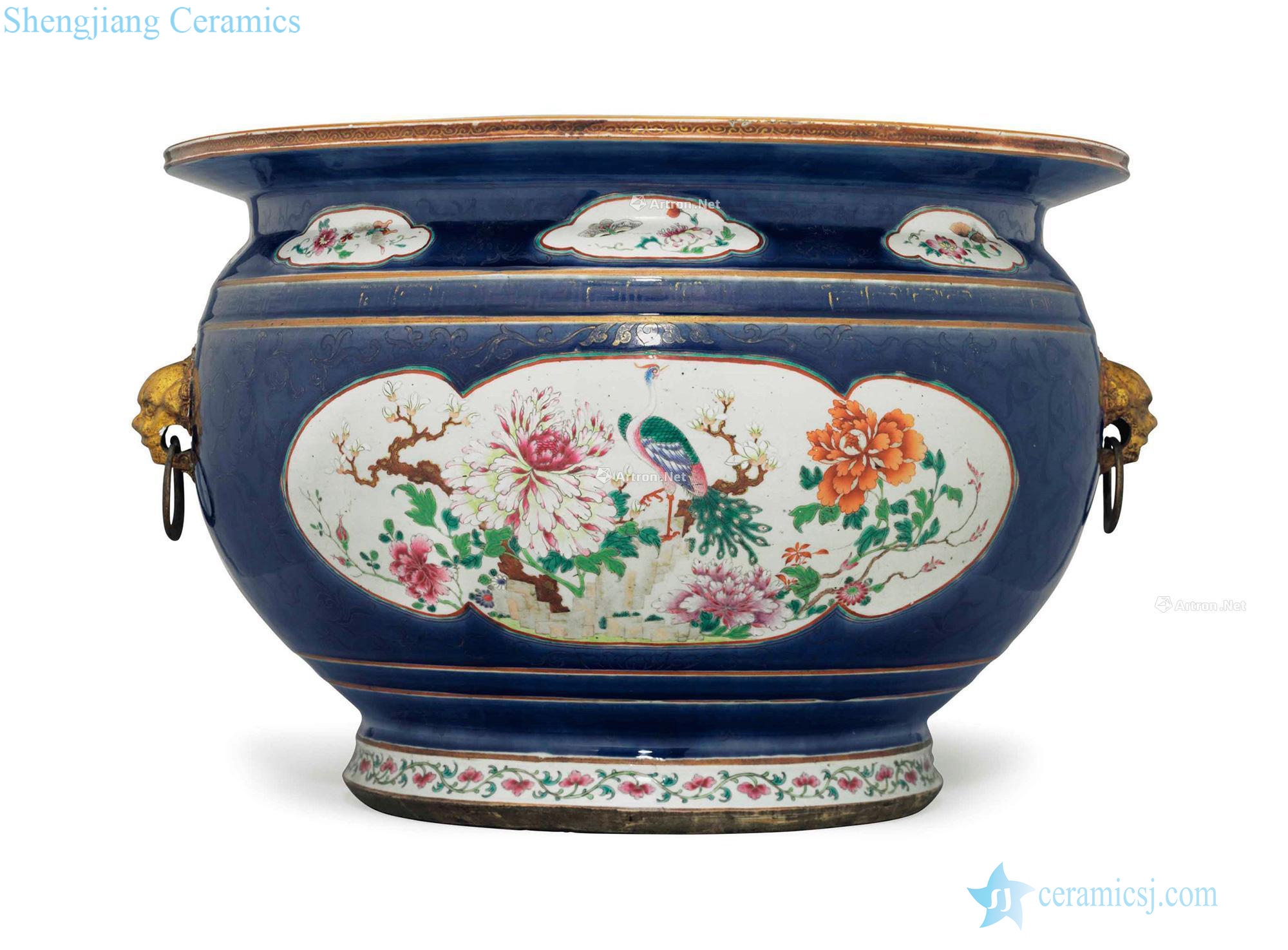 Qianlong period, the 18th century middle of A VERY LARGE BLUE - GROUND FAMILLE ROSE FISH BOWL