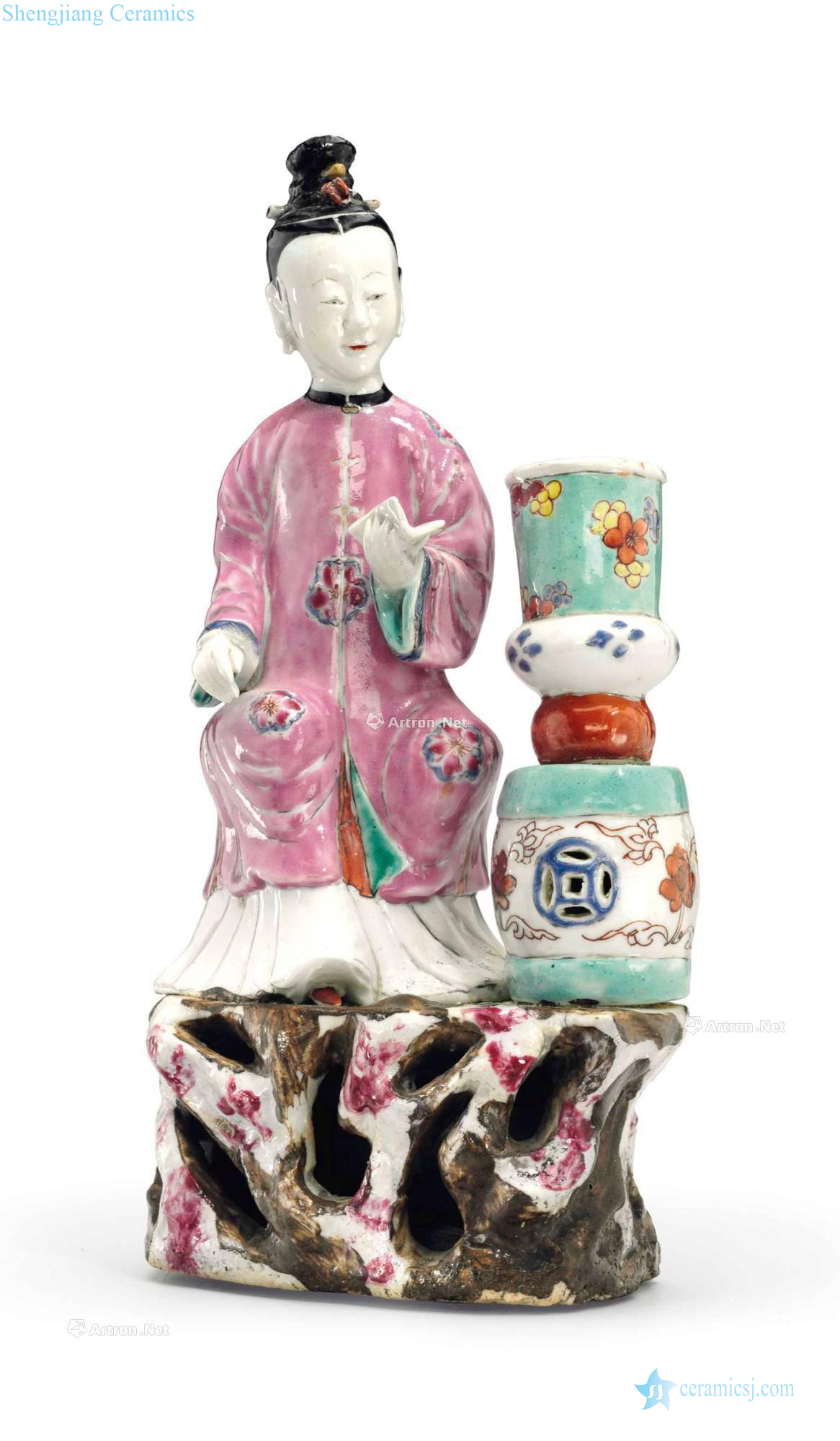 The qianlong period, 1736-1795 - A SMALL FAMILLE ROSE COURT LADY CANDLEHOLDER