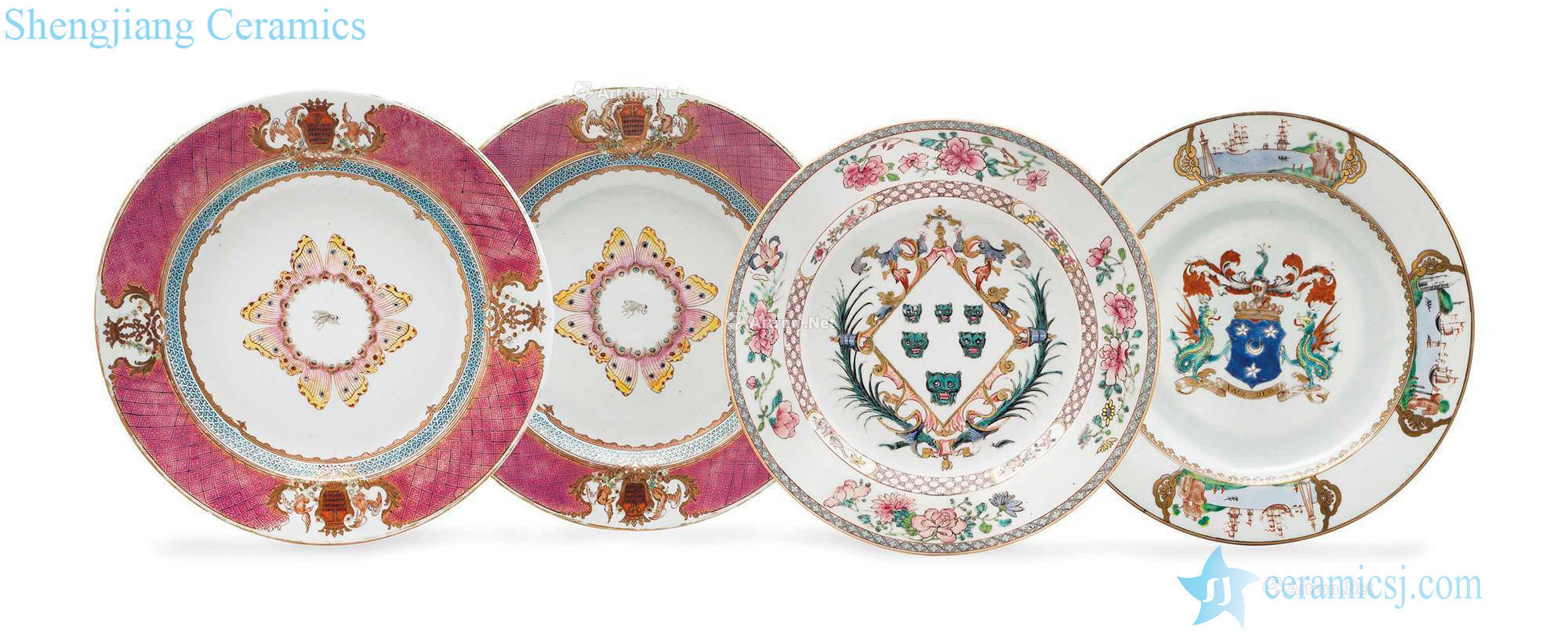 Yongzheng and qianlong period, 1730-45. A GROUP OF FAMILLE ROSE ARMORIAL PLATES