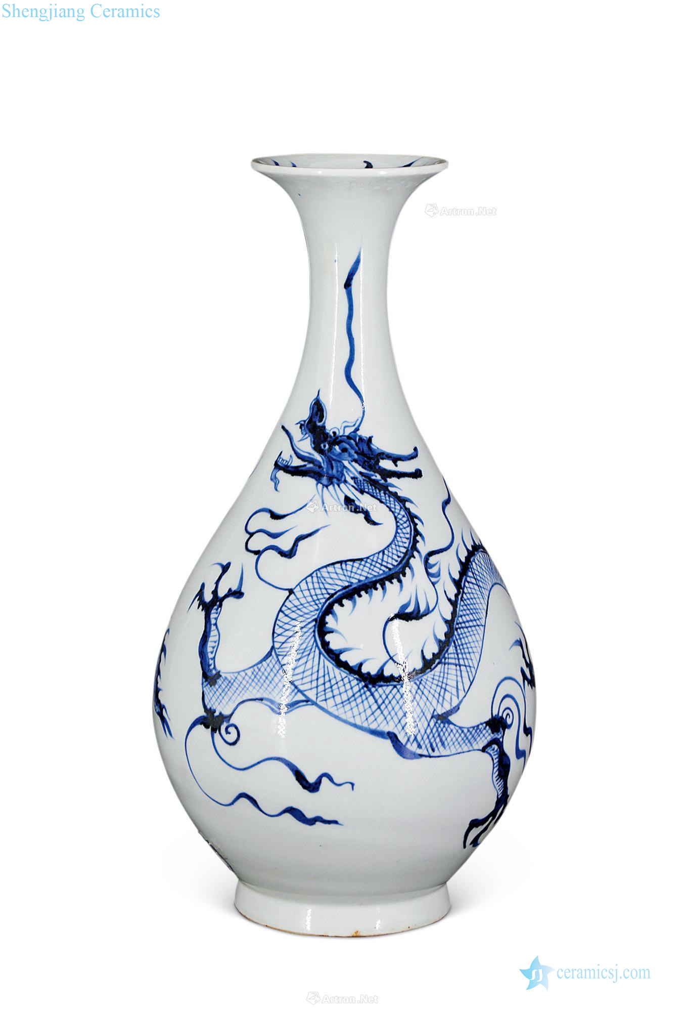The yuan dynasty Blue and white dragon okho spring bottle