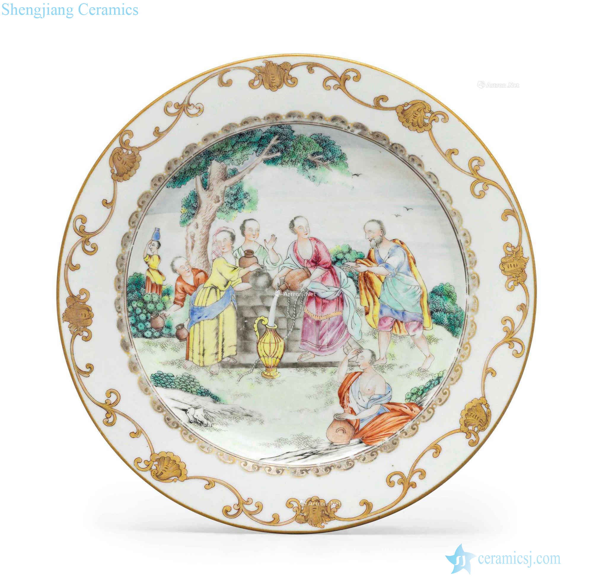 Qianlong period, about 1750 A FAMILLE ROSE 'REBECCA AT THE WELL PLATE