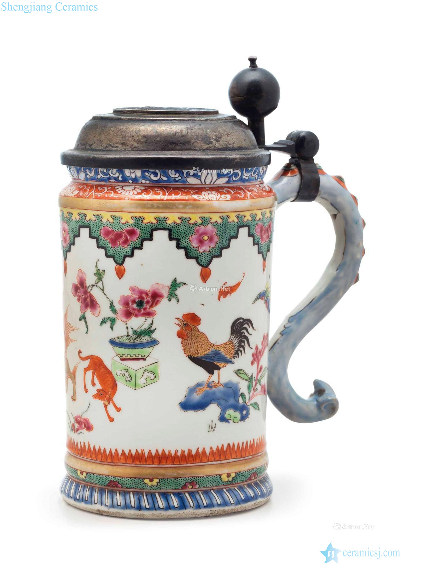 The early qianlong, 1736-95 - A FAMILLE ROSE TANKARD WITH the RUSSIAN "an INSET COVER