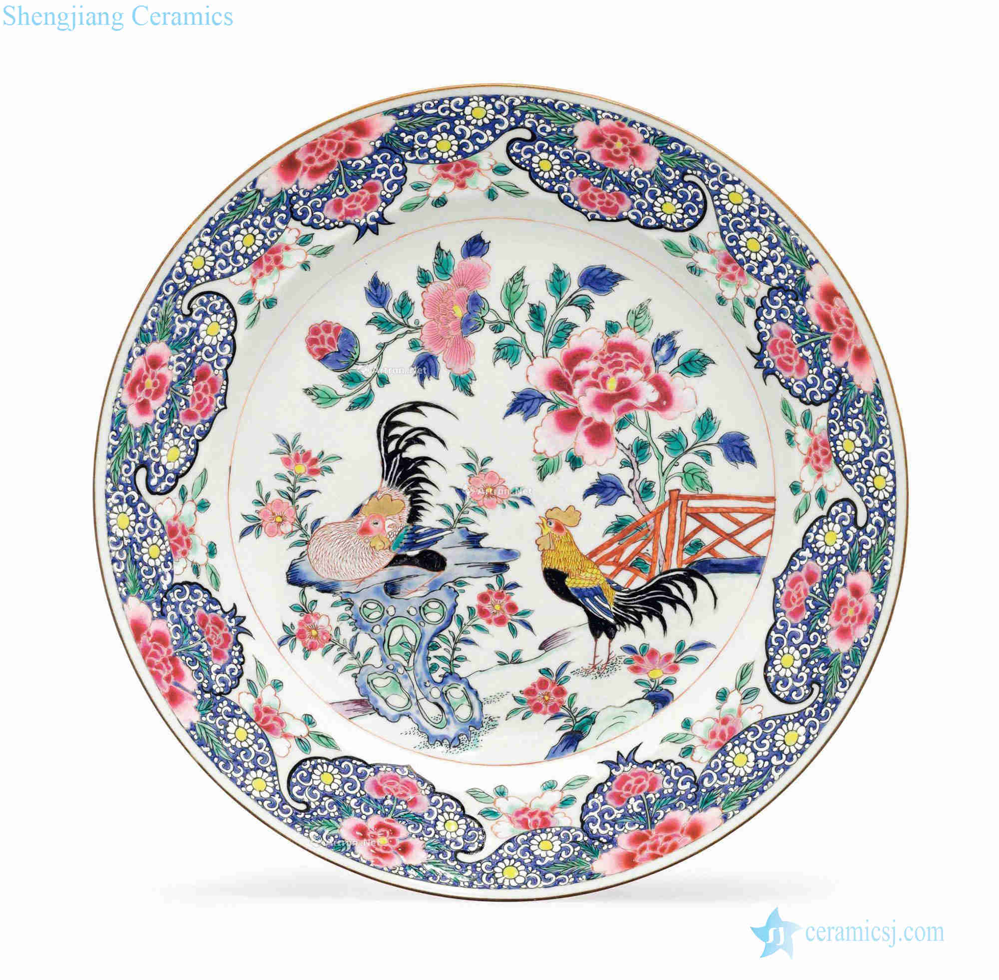 The qianlong period, 1736-95 - A FAMILLE ROSE COCKEREL DISH