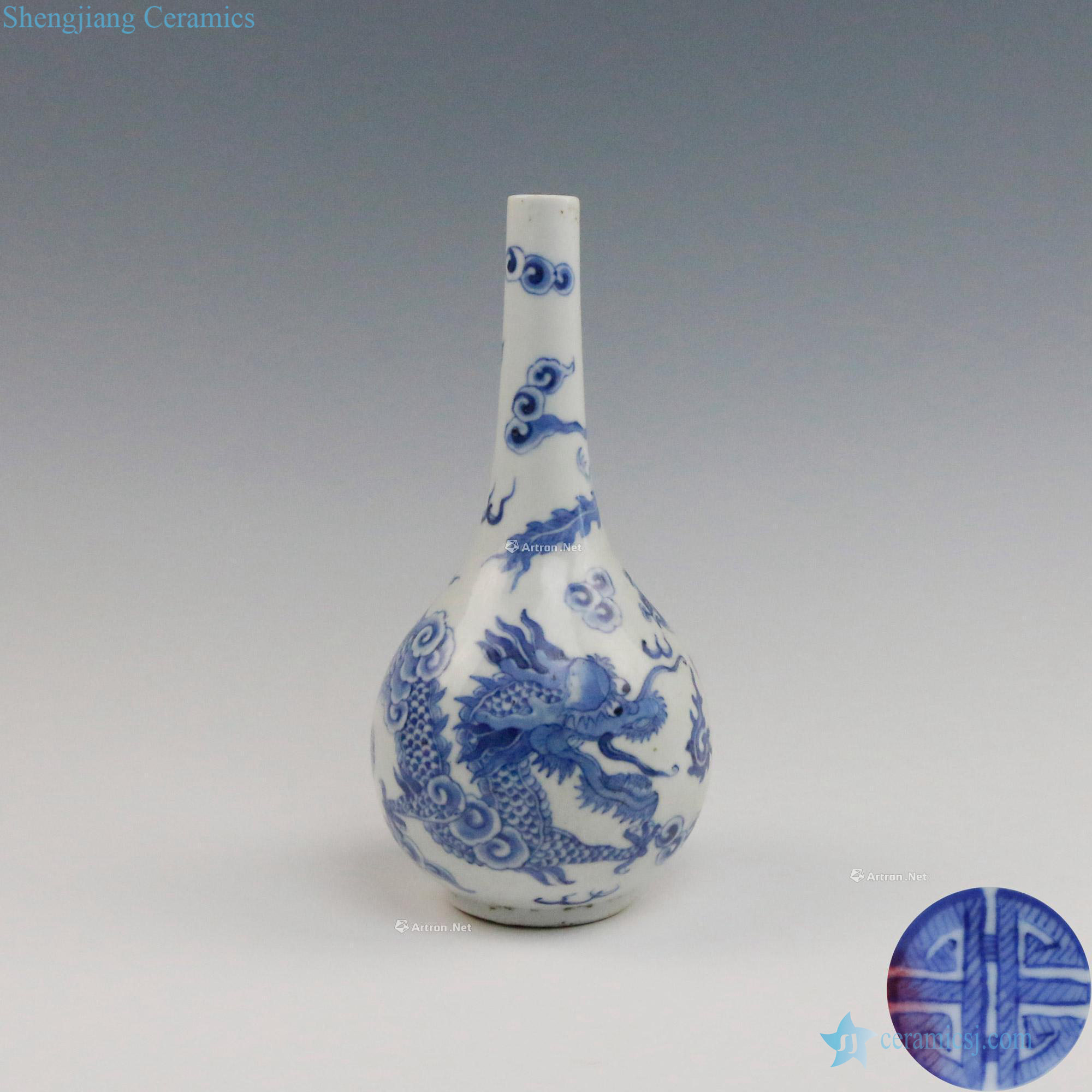 qing Blue and white longfeng grain bile type bottle