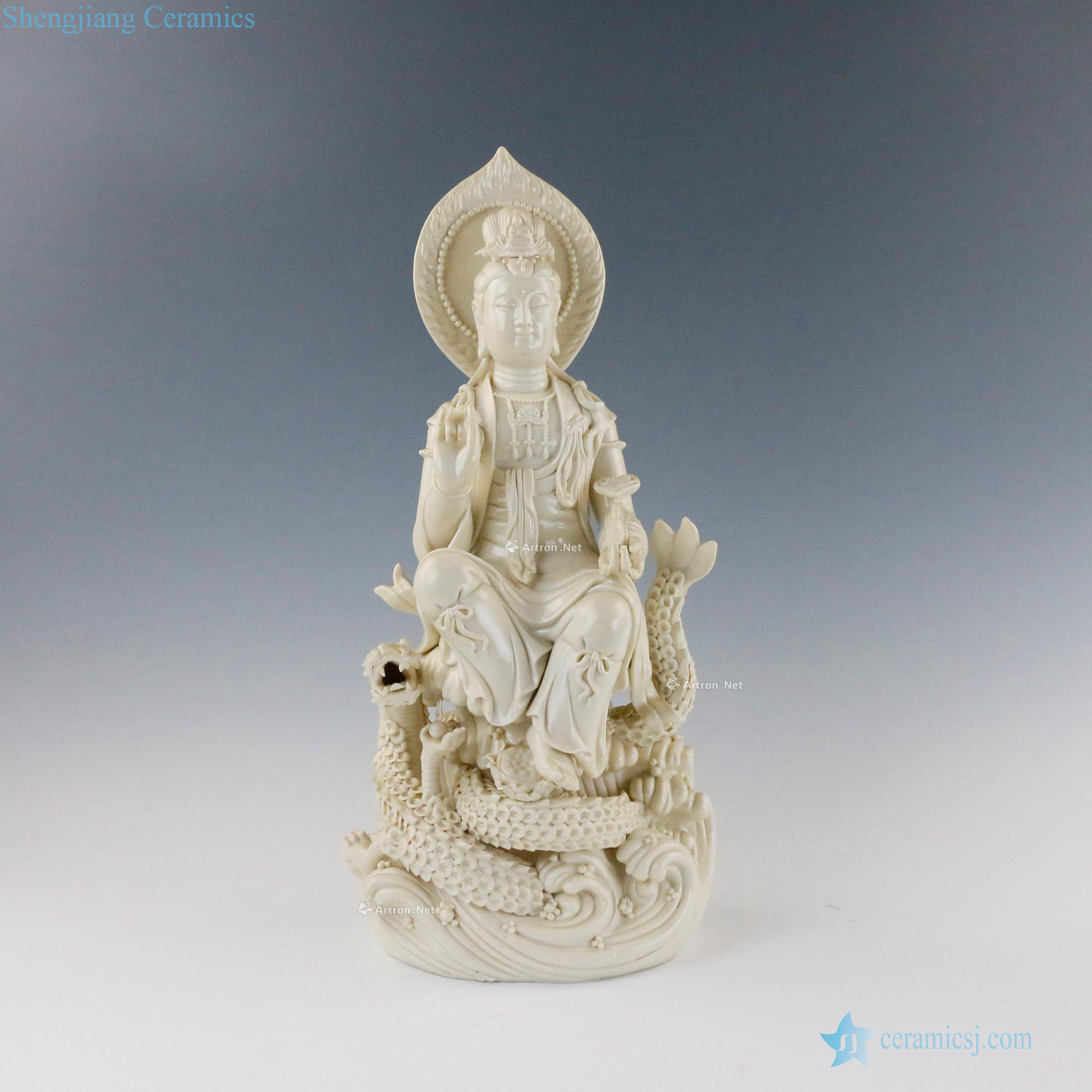 Dehua porcelain ride the dragon goddess of mercy
