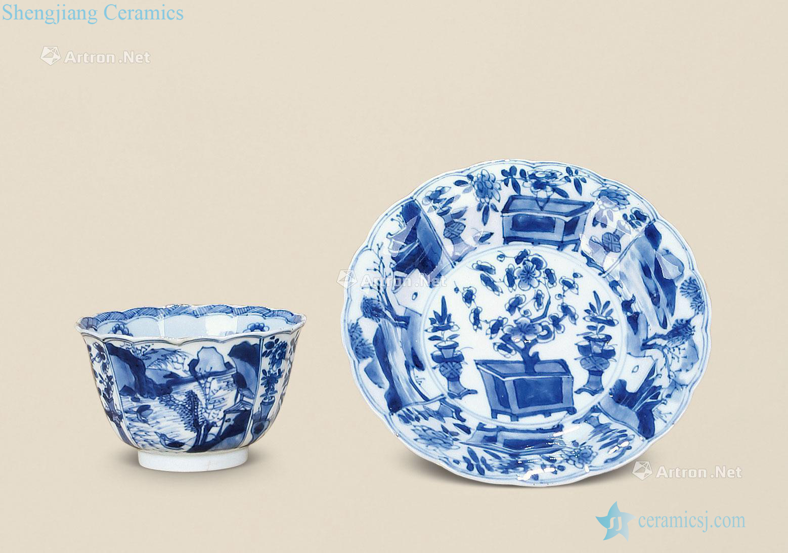 The qing emperor kangxi Blue and white antique grain cups and saucers (a)