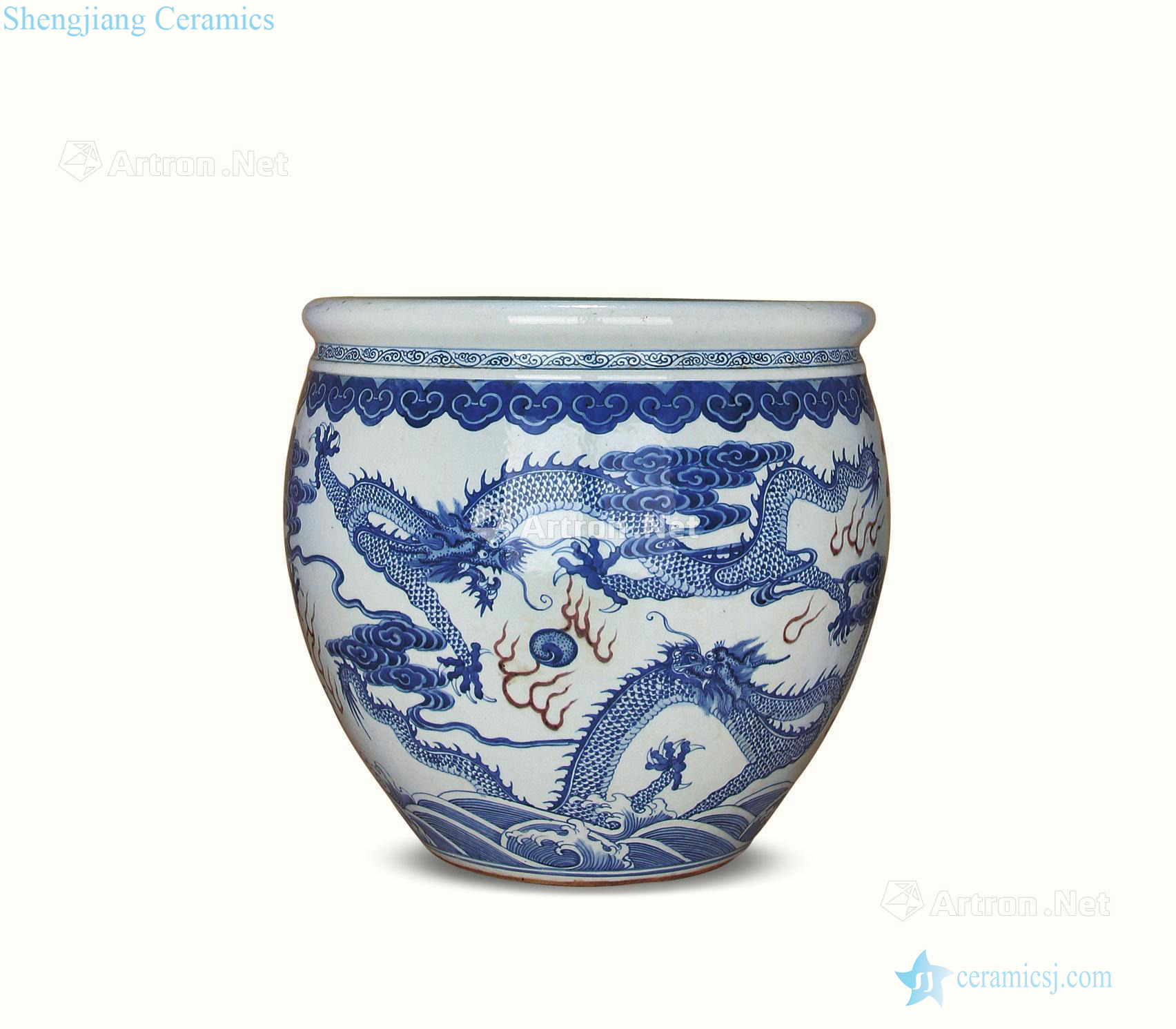 Qing dynasty blue-and-white youligong YunLongWen vats