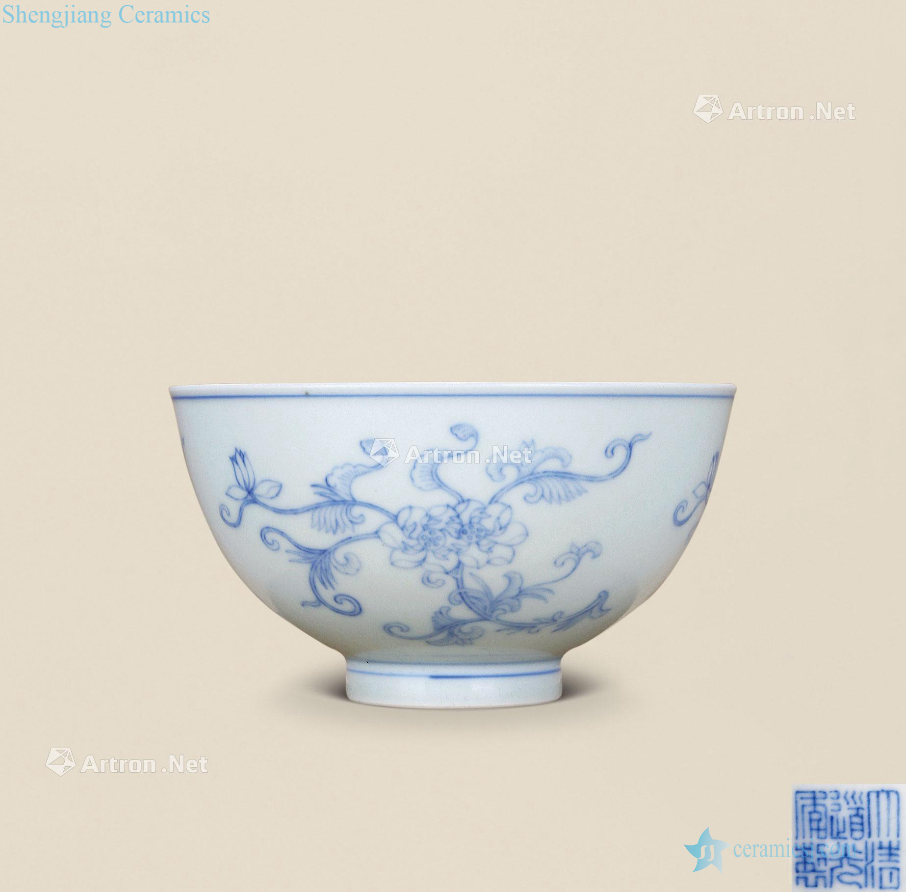 Qing daoguang Blue and white flower green-splashed bowls