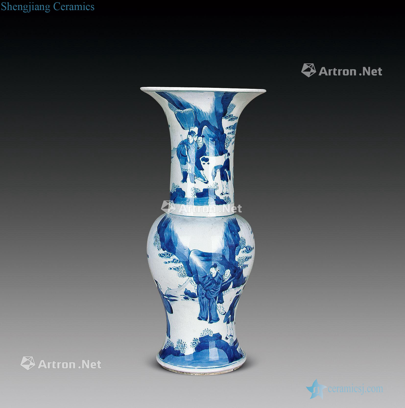 The qing emperor kangxi Blue and white up high grain vase with flowers