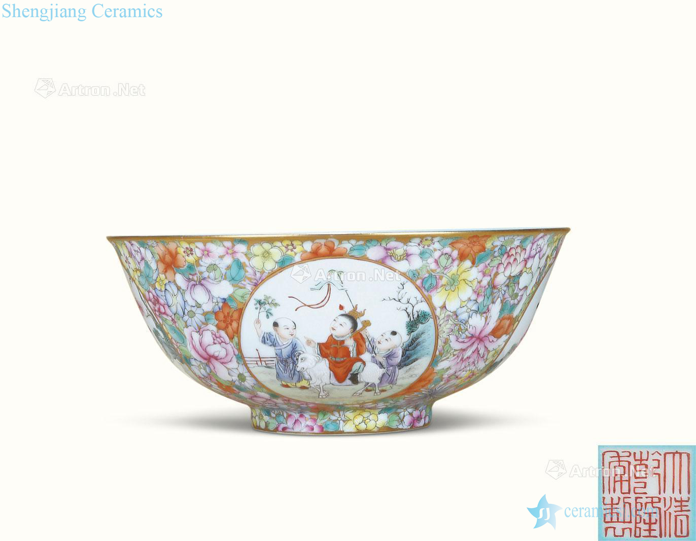 Clear pastel flower medallion YingXiWen bowl