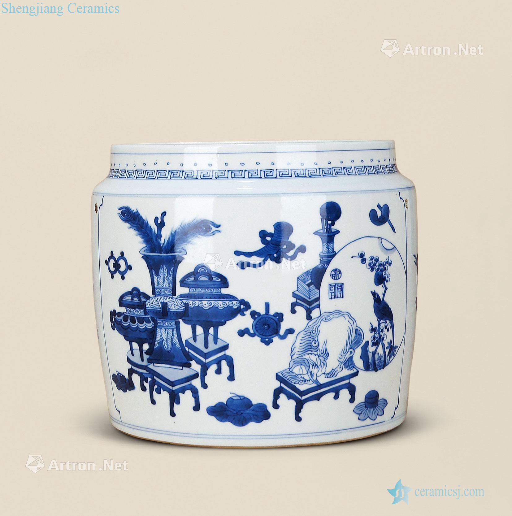 The qing emperor kangxi Blue and white antique porridge pot